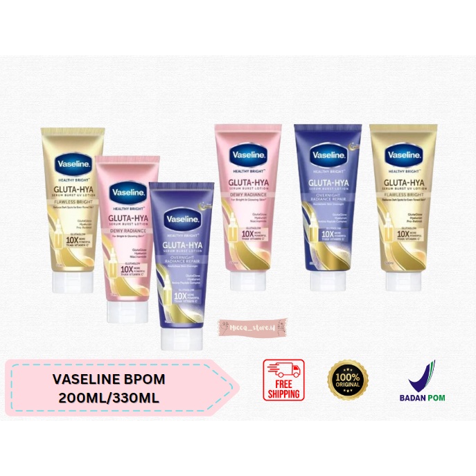 PROMO Vaseline Healthy Bright Gluta-Hya serum burst UV niacinamide dewy radiance dan flawless brigh BPOM 200ML