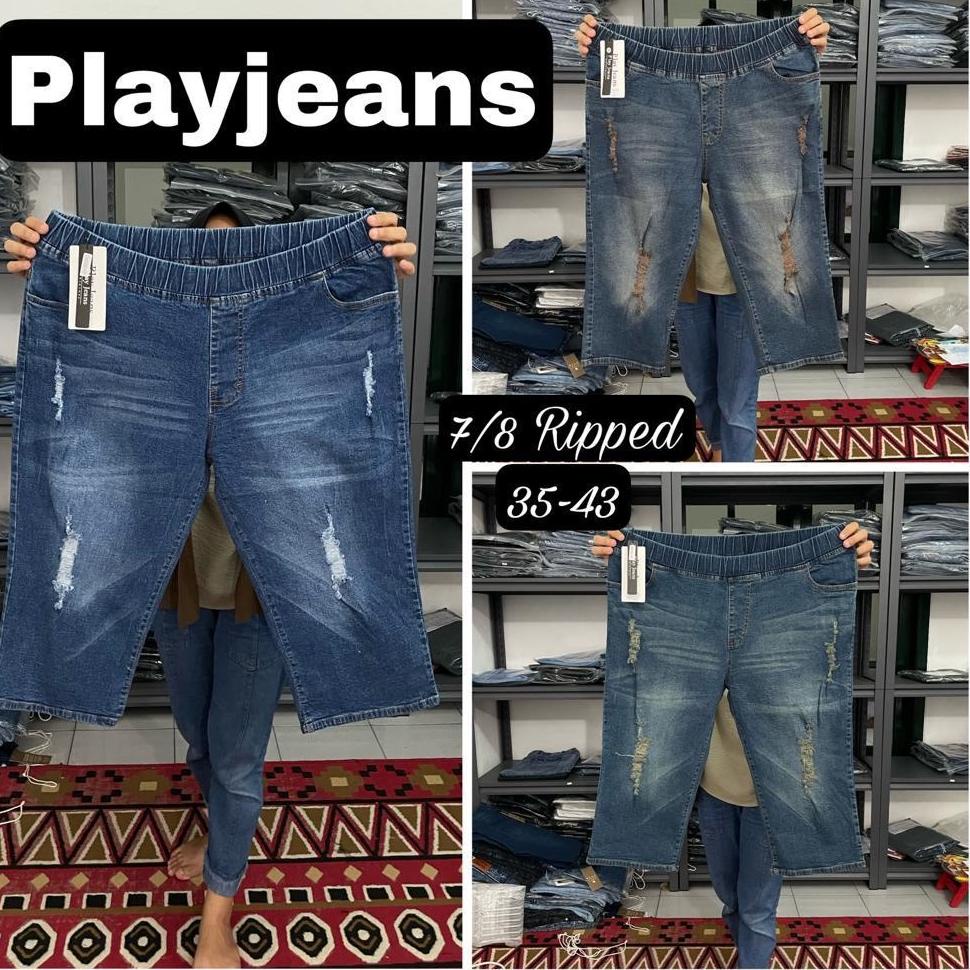 BEST SELLER Celana Wanita 7/8 Jeans Sobek Jumbo Celana Wanita 7/8 Whisker Ripped Jumbo