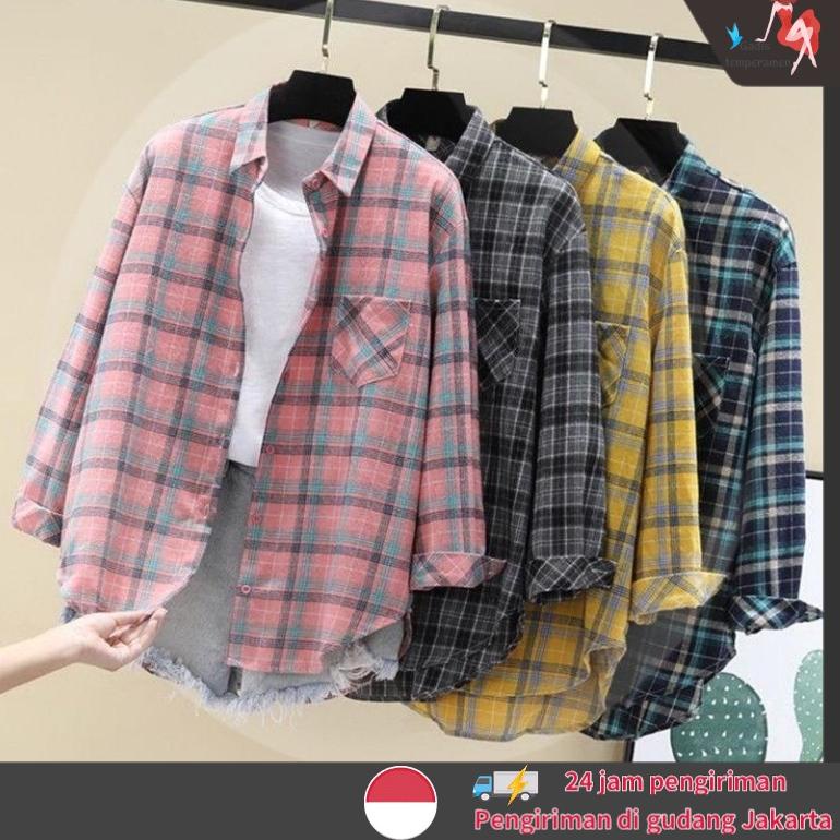 REKOMENDASI Kemeja Wanita Kotak Kotak Blouse Atasan Import Outer Wanita