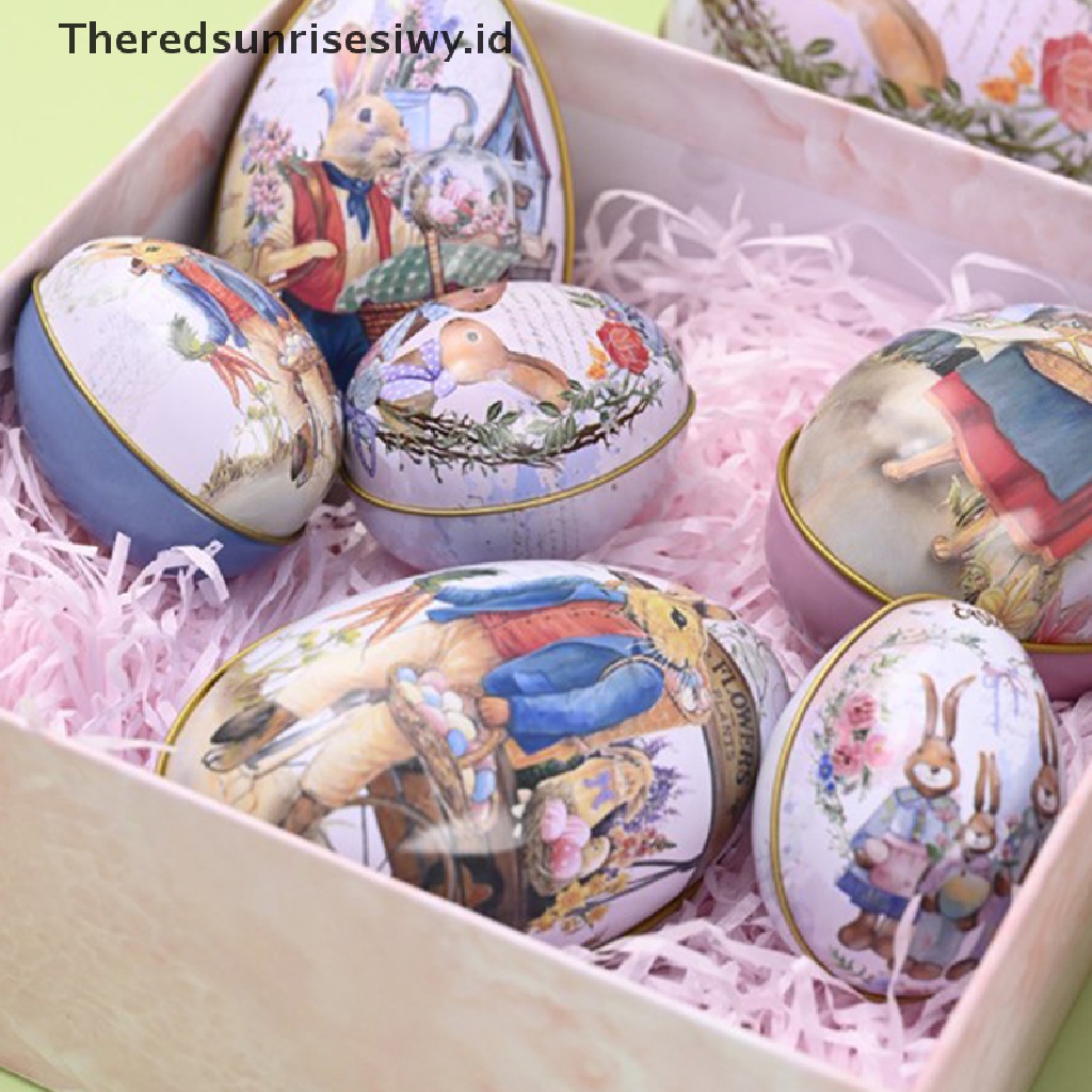 # Baju Lebaran # 1pc Easter Egg Tinplate Box Motif Kartun Kelinci Telur Permen Kotak Coklat~