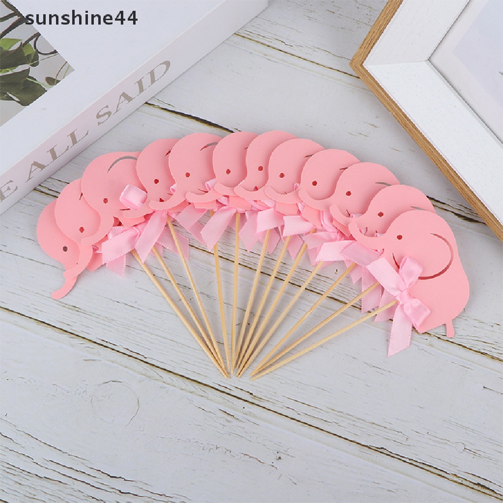 Sunshine 12Pcs Hiasan Kue Kartun Gajah Warna Biru &amp; Pink Untuk Dekorasi Pesta Baby Shower ID