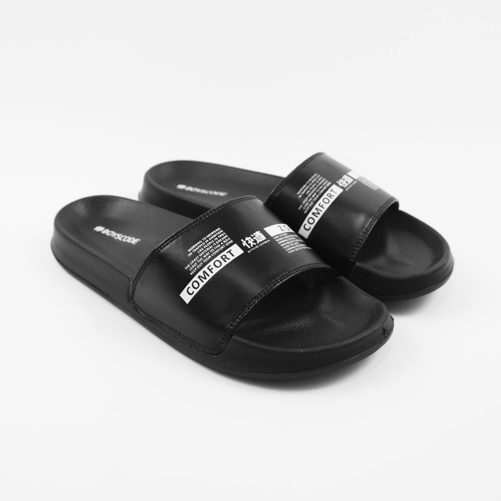 Sendal Slop Pria Wanita BOYSCODE Comfort Zone Fullblack/ Slide Pria / Slip On Pria / Sendal Cowok / Sendal Cewek