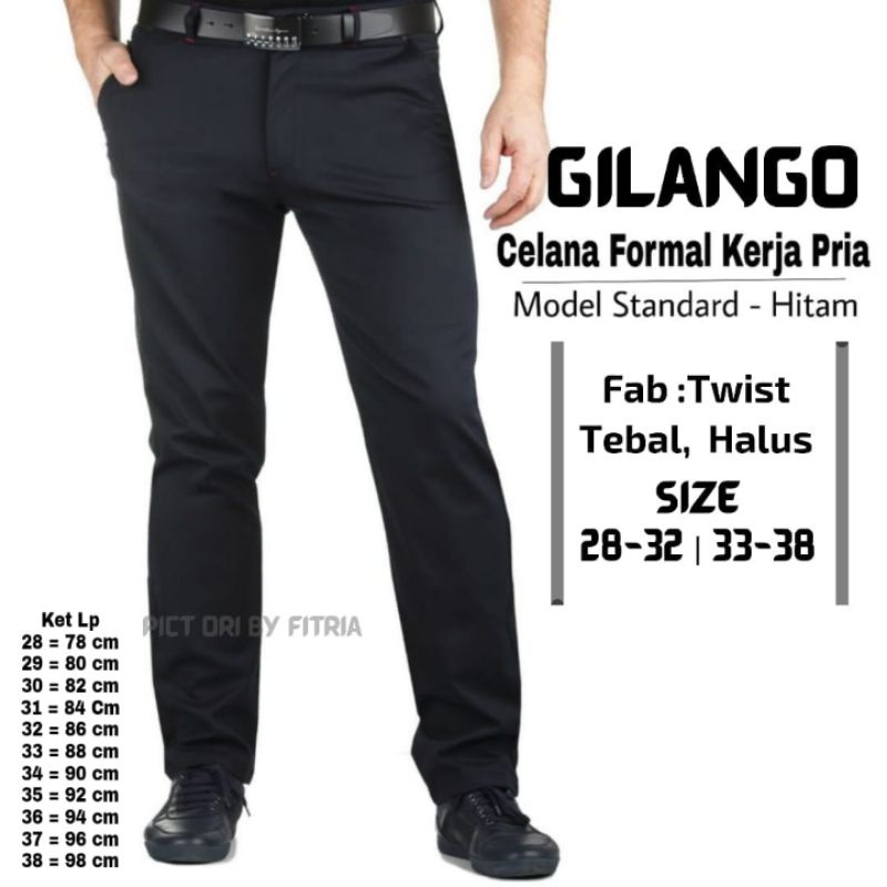 Celana Panjang Bahan Formal Pria Reguler Standar Slimfit Slim fit Hitam Halus Original By Gilango