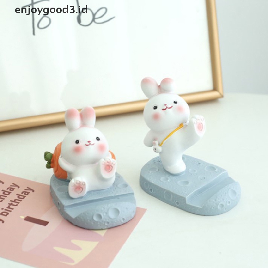 【 Rready Stock 】 1PC Cute Resin Rabbit Phone Holder Universal Mobile Phone Stand Holder Ornaments Toys Home Office Desktop Decoration （ ID ）