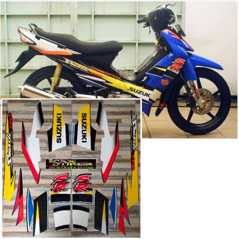 striping original Suzuki smash SR 110 biru hitam tahun 2005