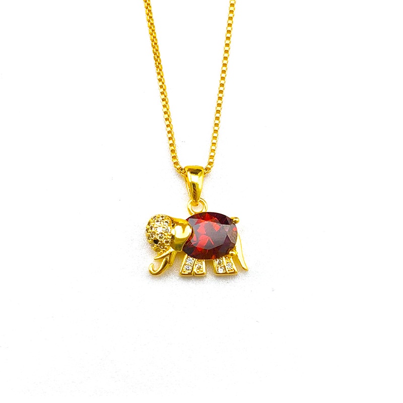 Goldkingdom Perhiasan Fashion Emas Asli Kadar 375Bangkok Aksesoris Ready Stock Wanita Zirkon Pendek Berlian Emas Gajah Liontin Kalung