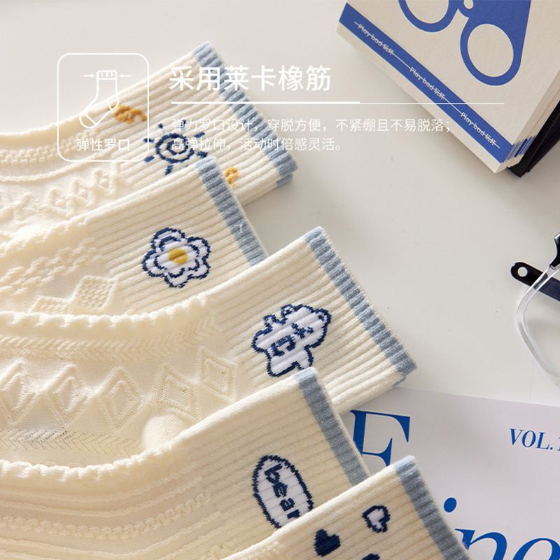 [littlecrab] Kaos Kaki Rajut Biru Base Putih Cream White Knit Blue Love Bear Sun Import Sock High Quality Korean Style