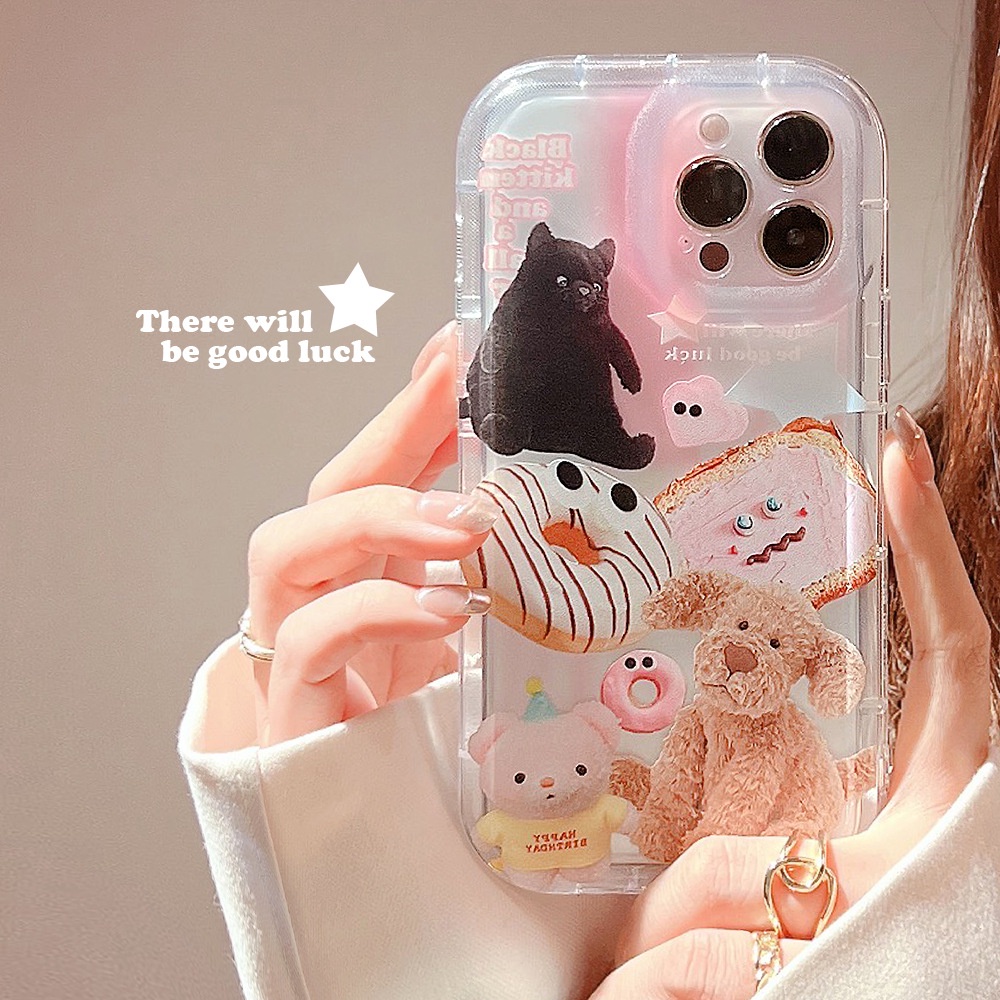 IPHONE Mainan Boneka Lucu Transparan Perlindungan Penuh Shockproof TPU Phone Case Cover Untuk Iphone11 12 13 14 PLUS PRO MAX