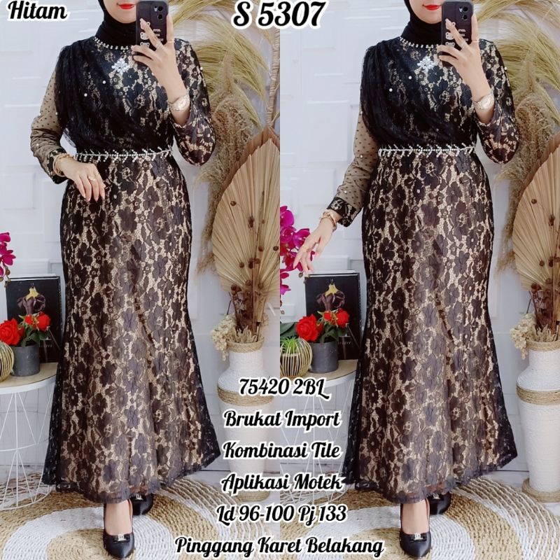 5307 Maxi Dress Brukat Tile Hitam Motek super mewah