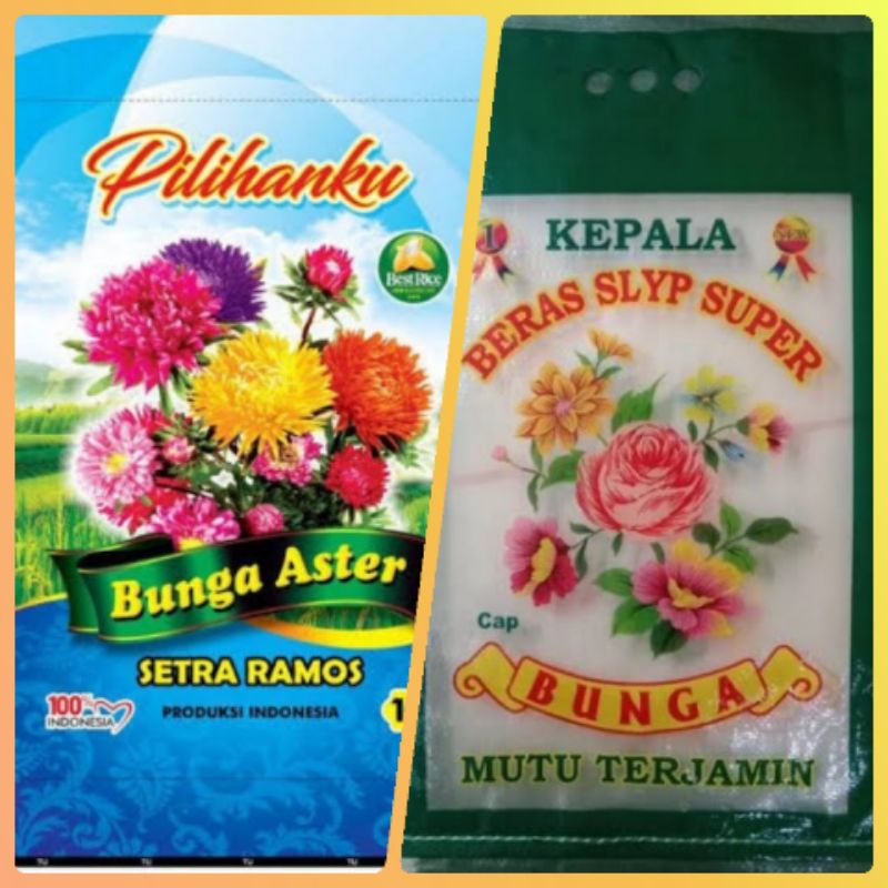 Promo karung beras laminasi 10 kg merk Bunga Aster, Bunga hijau