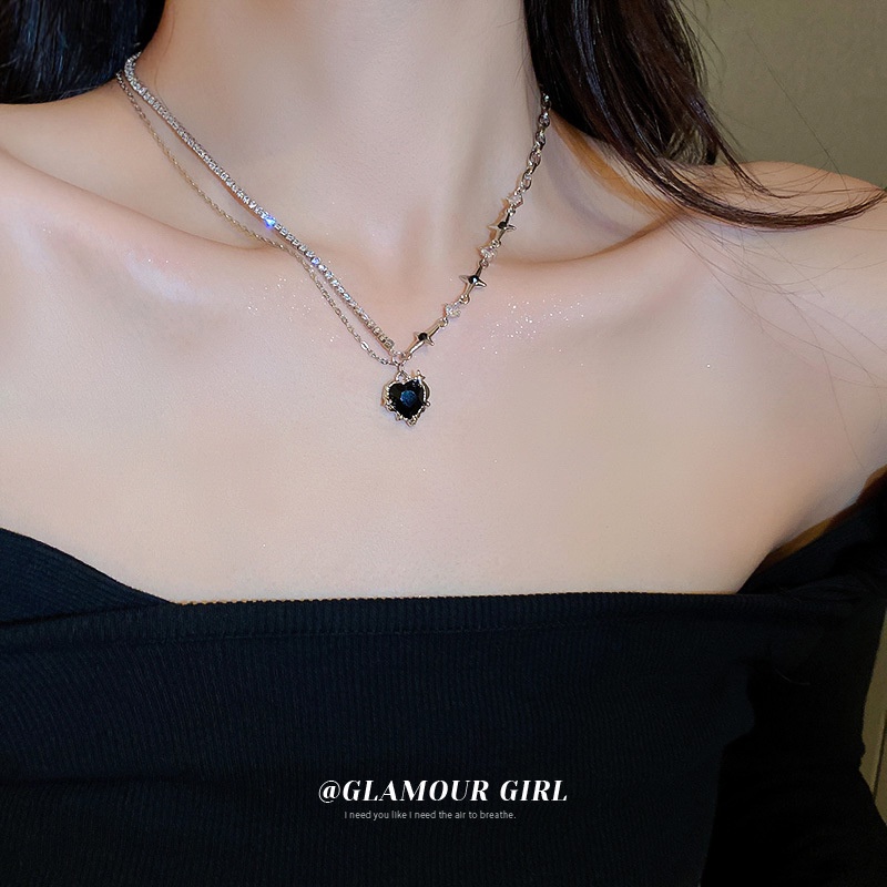 YEEZII Fashion Hati Liontin Kalung Y2K Zirkon Mutiara Manik-Manik Kalung Perak Rantai Choker Aksesoris Wanita Perhiasan