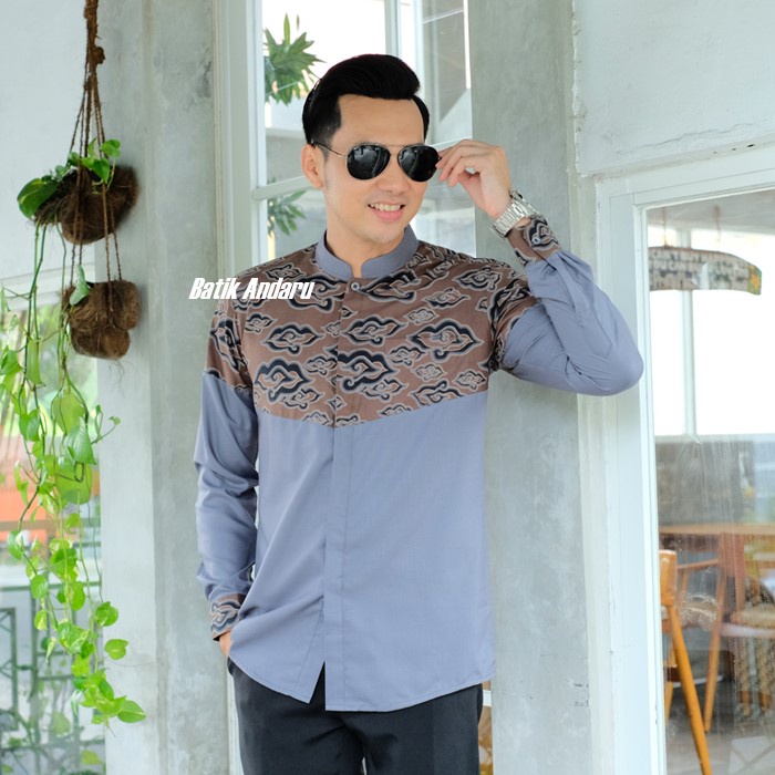 Baju Koko Qurta Pria Slim Fit Lengan Panjang Modern Premium Kombinasi Katun Halus