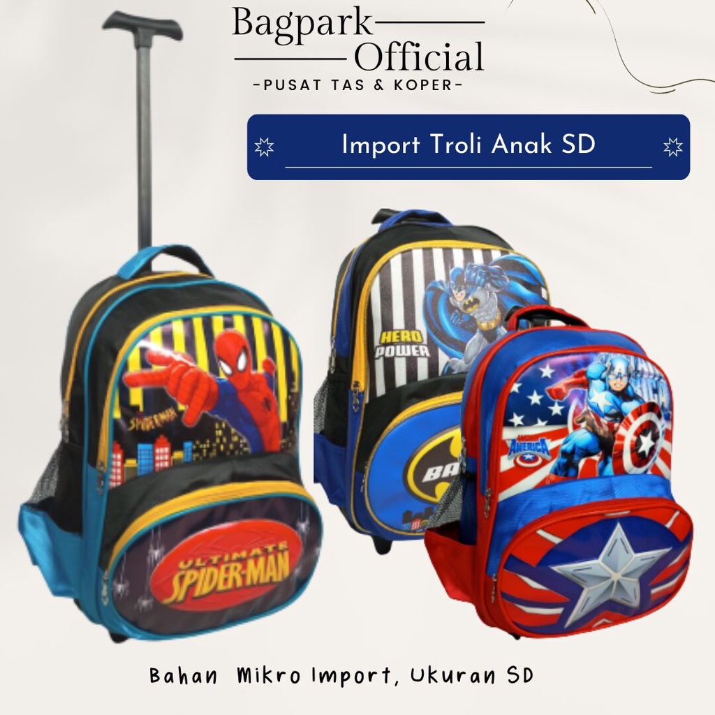 Tas Troli Anak Laki Laki Tas Trolley Anak Tas Anak Troli SD Anak Cowok Spiderman Batman Avengers Troli Anak Laki Laki Import Termurah