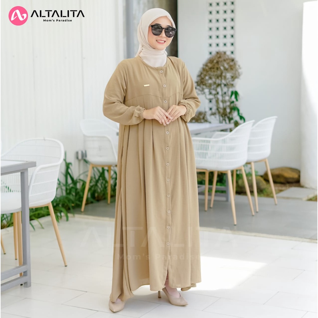 Altalita - Dress Amaraa Full Kancing Kekinian Lengan Panjang Cringcle Airflow Basic Casual Gamis Wanita Muslimah Busui Polos Premium Lebaran Kondangan Vintage Terbaru