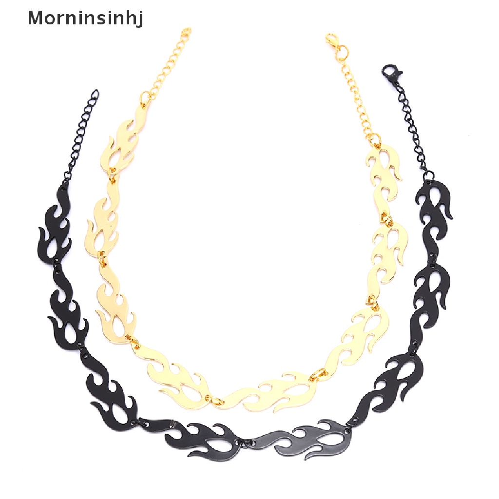 Mornin Punk Flame Kalung Klavikula Hip Hop Rantai Metal Choker Pria Wanita Trendi Perhiasan id