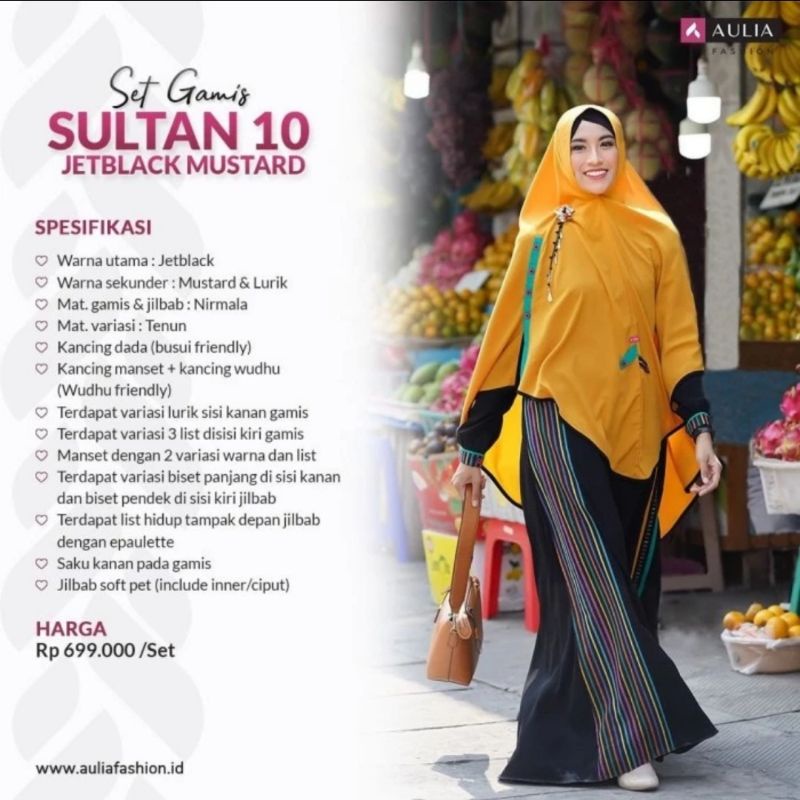 PRELOVED SET GAMIS AULIA SULTAN 10 JETBLACK MUSTARD (Panjang Baju 130cm pemakai tinggi badan 150cm)