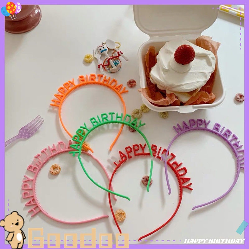 Bando Happy Birthday Warna warni Plastic Topi Ulang Tahun Desain Topper Happy Birthday Gaya Korea  Dekorasi Ulang Tahun Anak-Doo