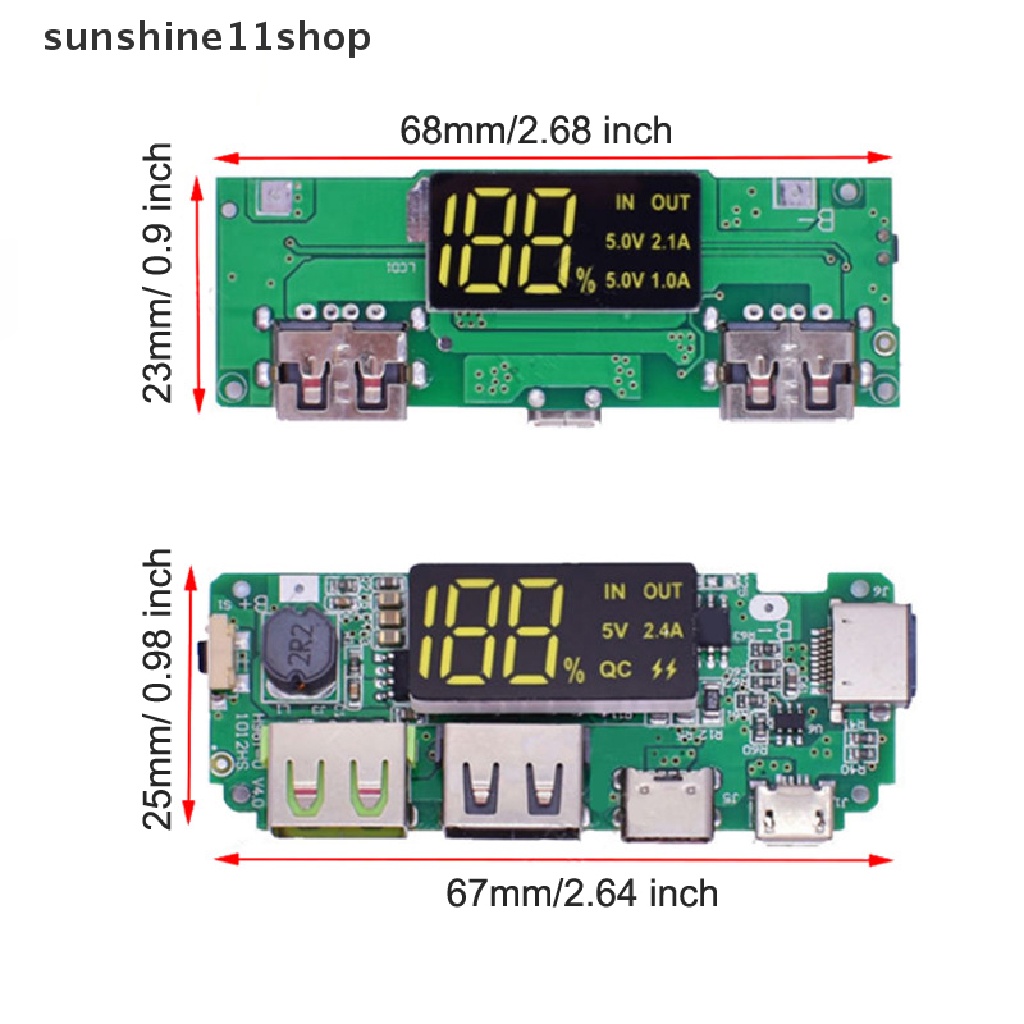 Sho Compact 18650modul Pengisian Display Digital Lithium 5V2.4A 2A 1A Output Usb Ganda Digital Display Booster N