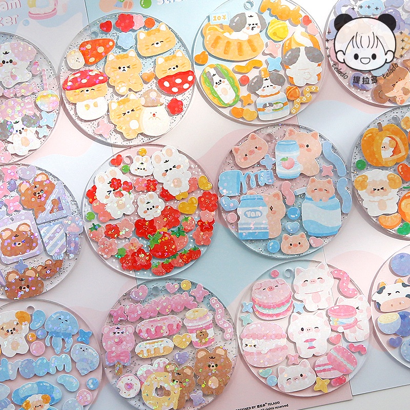 1lembar Kartun Sparkling Stiker DIY Kreatif Stiker Hias Lucu Guka Stiker PVC Tahan Air Stiker Gaya Korea Kepribadian Tangan Akun Untuk Anak-Anak Scrapbook Membuat Kartu