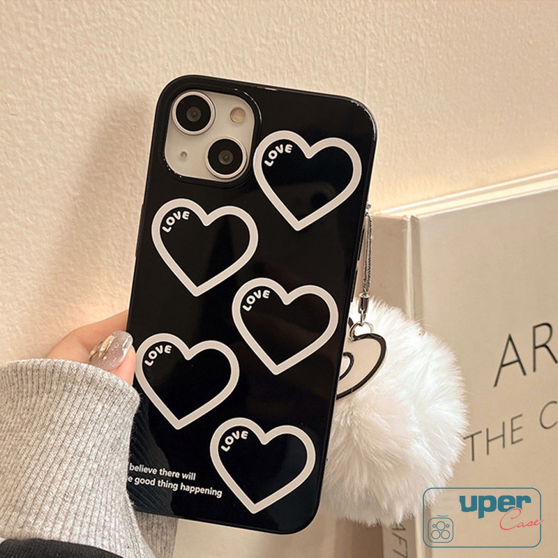 Kartun Cinta Hati Glossy Case Kompatibel Untuk IPhone 7Plus 8Plus XR 14 11 13 12 Pro Max7 8 Plus X XS Max SE 2020 Halus Lembut Tpu Full Pelindung Casing Ponsel