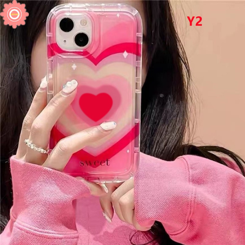 IPHONE Ins Gradiasi Manis Cinta Hati Ponsel Case Kompatibel Untuk Iphone11 12 13 14 Pro MAX 7Plus XR 8Plus 6 6S Plus X XS MAX Lembut TPU Silicon Airbag Shockproof Clear Cover