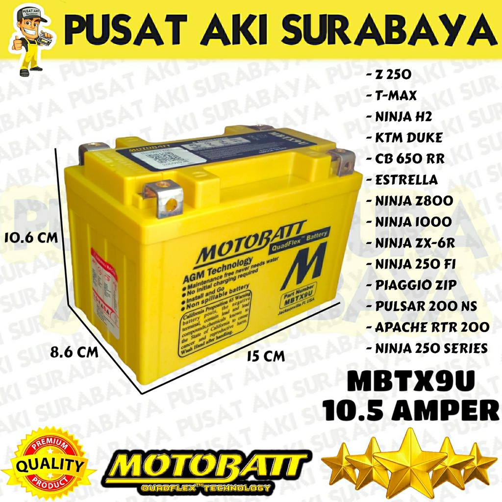 TERMURAH ACCU MOTOR Z 250 MOTOBATT MBTX9U AKI UNTUK BENELLI ZAFFERANO 250 NINJA 250 DUKE 200 YTX9