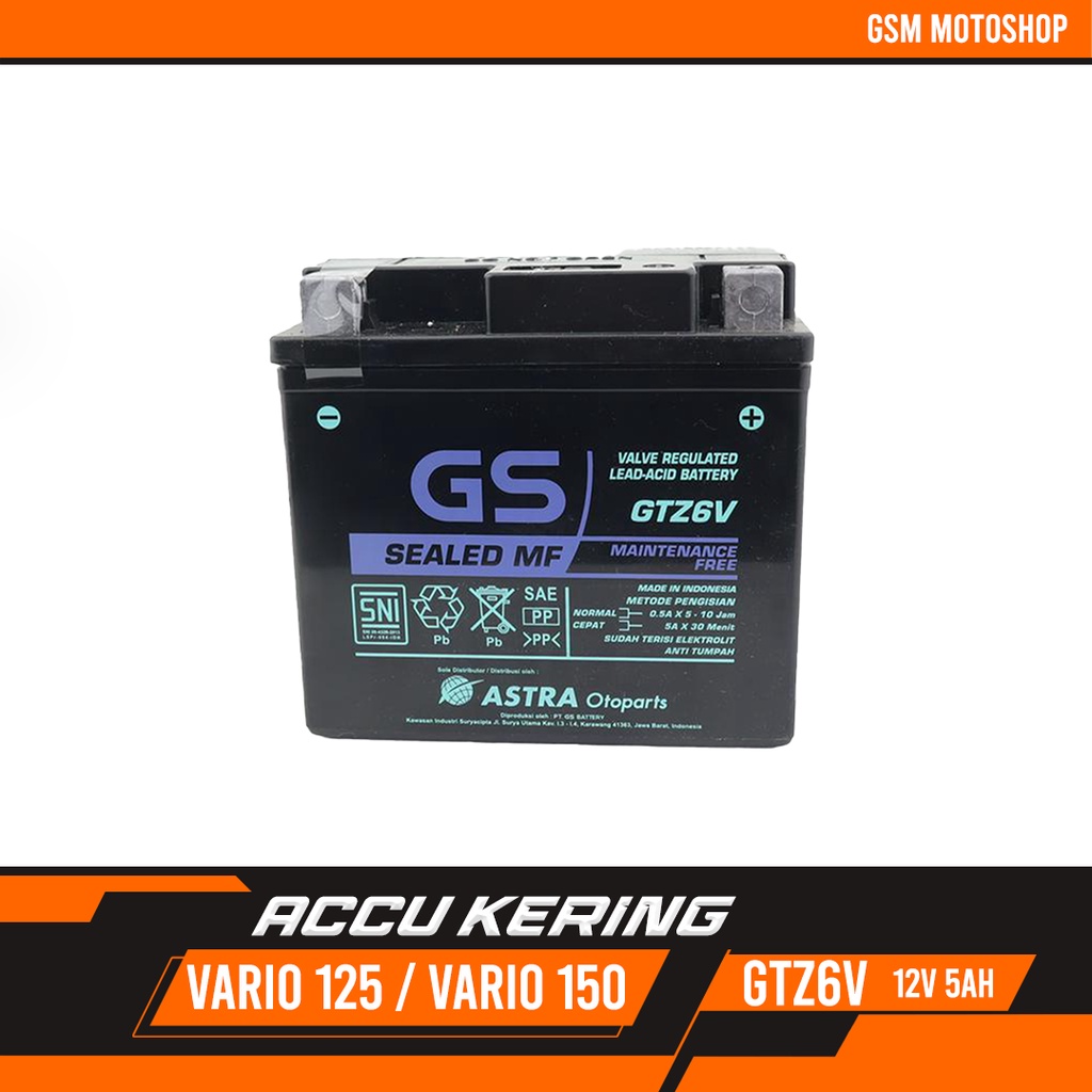 Accu GTZ6V Gs Astra / Aki Gs Astra GTZ6V / Accu untuk Motor Honda Vario 125, Vario 150, Hondacbr 150