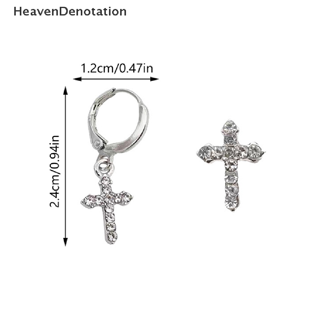 [HeavenDenotation] Kepribadian Asimetris Cross Stud Earrings Untuk Wanita Zirkon Mengkilap Liontin Salib Hoop Earring Hip Hop Punk Fashion Ear Studs Perhiasan Aksesoris HDV