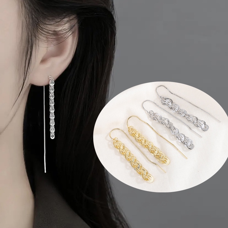 Anting Vintage Rumbai Panjang Mewah Warna Silver Gold Menjuntai Ear Hook Untuk Aksesoris Perhiasan Wanita Lady