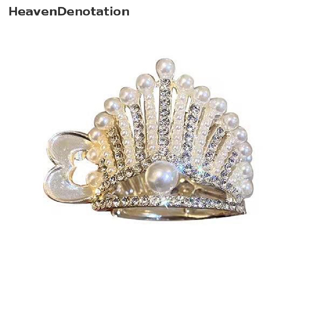 [HeavenDenotation] 1 Pcs Baru Mahkota Mutiara Berlian Imitasi Jepit Rambut Ponytail Tinggi Hiu Rambut Klip HDV