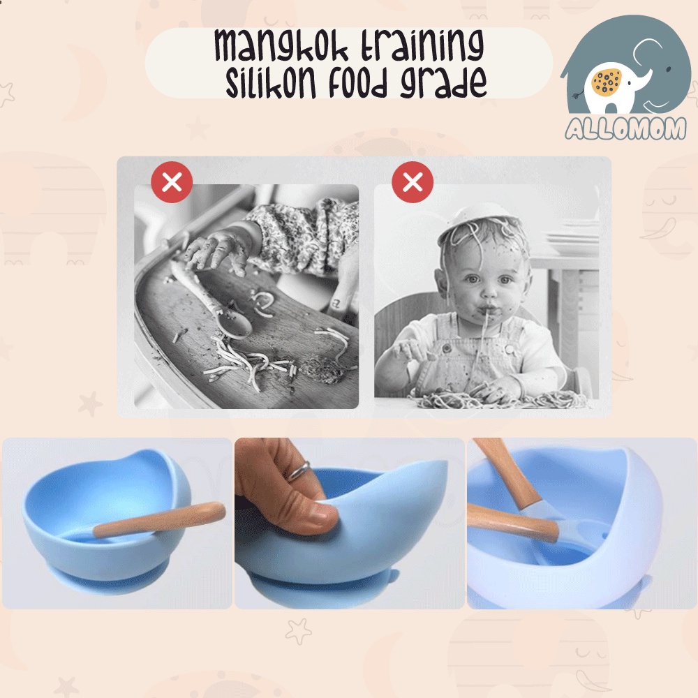 ( IMPORT ) MANGKOK BELAJAR MAKAN BABY FOOD GRADE SILIKON / PIRING MPASI ANAK PERALATAN MAKAN BAYI / FEEDING SET
