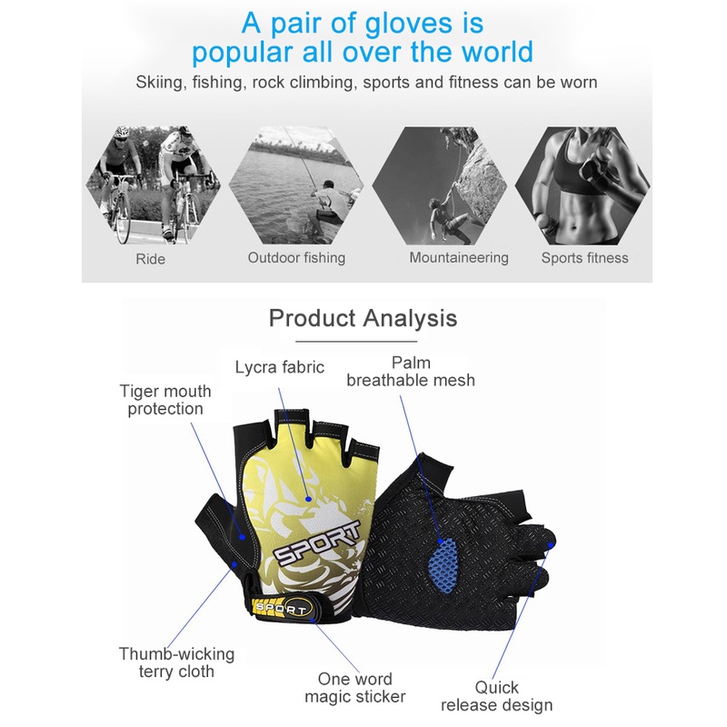 Sarung Tangan Half Finger Sepeda Fitness Gym Half Finger Anti-Slip Pria Wanita - ST-2