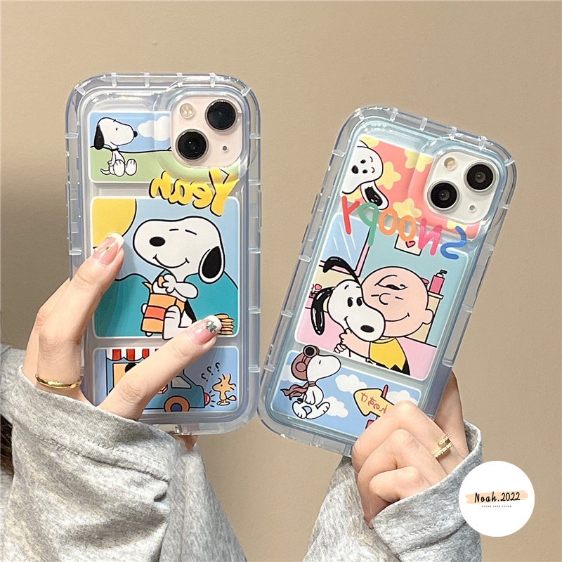 Transparent Airbag Case Compatible for iPhone 14 13 12 11 Pro Max 7Plus 8Plus X XS MAX XR 7 8 6 6S Plus Cartoon Snoopy Cute Clear Soft Phone Case Shockproof TPU Back Cover