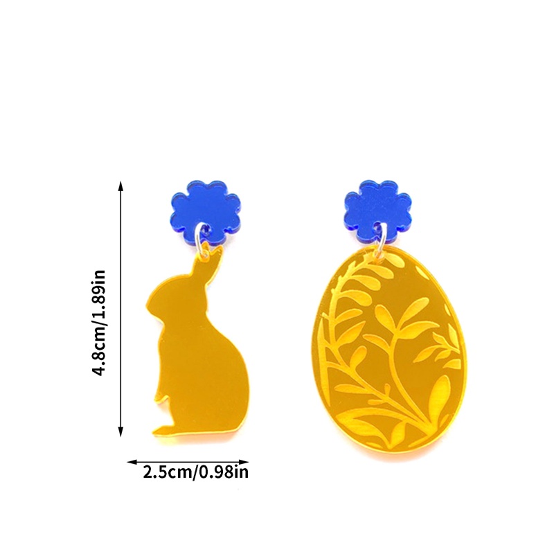 Kelinci Cermin Pink Kreatif Dengan Ukiran Laser Bunga Dan Telur Paskah Bahan Akrilik Berkilau Anting Stud Untuk Wanita