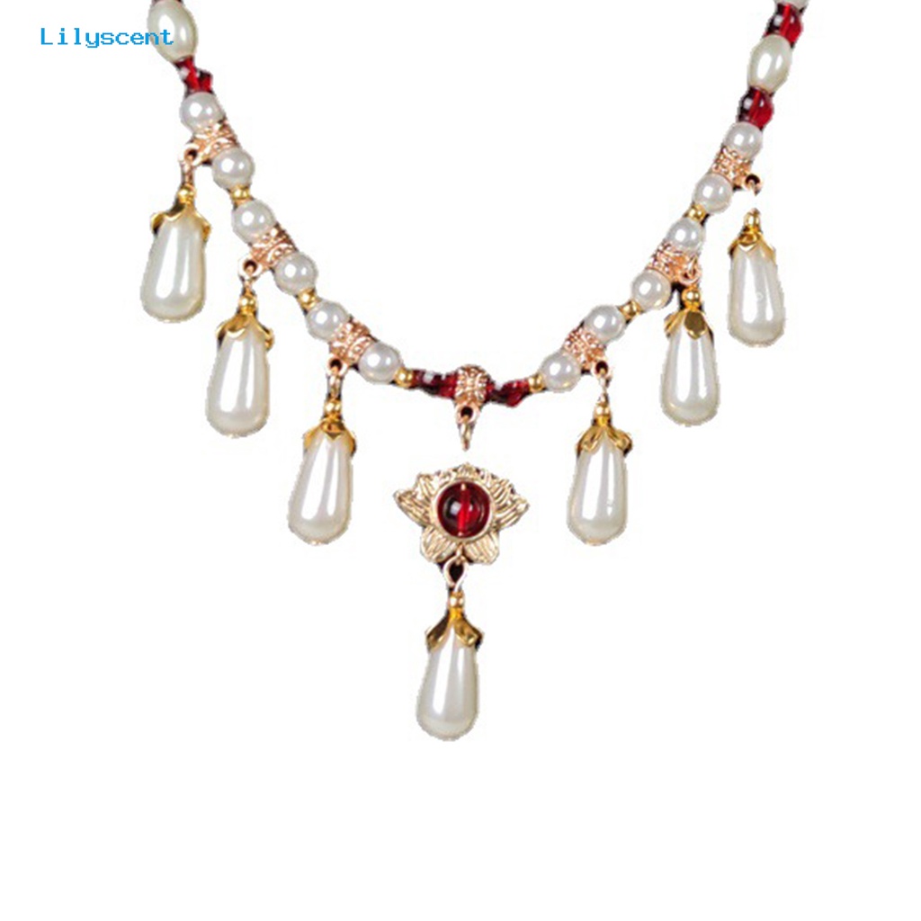 [LS] Hias Berlian Imitasi Teardrop Liontin Adjustable Vintage Kalung Wanita Mutiara Imitasi Cheongsam Kalung Perhiasan Aksesoris