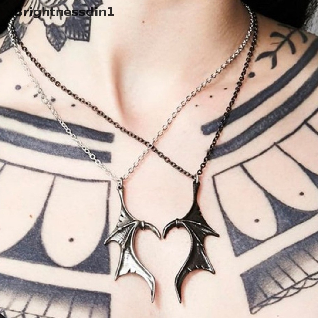 [Brightnessdin1] 2 Pcs Retro Gothic Perak Dan Hitam Pasangan Kalung Naga Sayap Hati Liontin Perhiasan Aksesoris Fashion Valene Hadiah Hari Butik