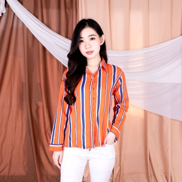 Kemeja Wanita Lengan Panjang Hexa Longgar Korea Style Orange Kemeja Wanita Lengan Panjang Formal Premium Baju Kemeja Cewek Blouse Kerja Baju Atasan Wanita B8Q1 Terlaris Bisa COD Korean Style Viral Korea Fashion Murah Kemeja Tunik Casual Polos  Atasa
