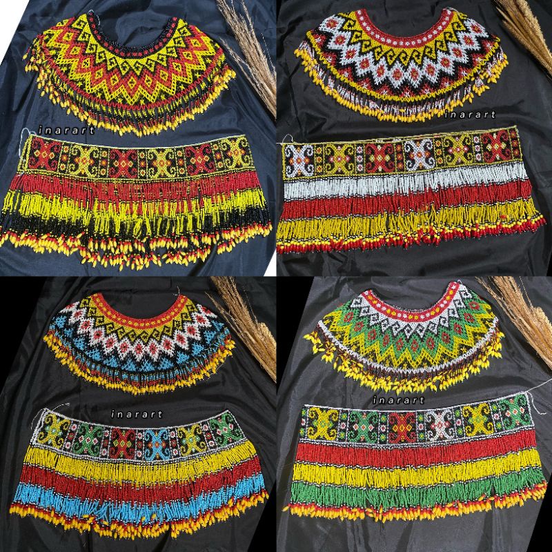 SET TERATAI PUNDAK DAN PINGGUL MANIK BAJU ADAT DAYAK