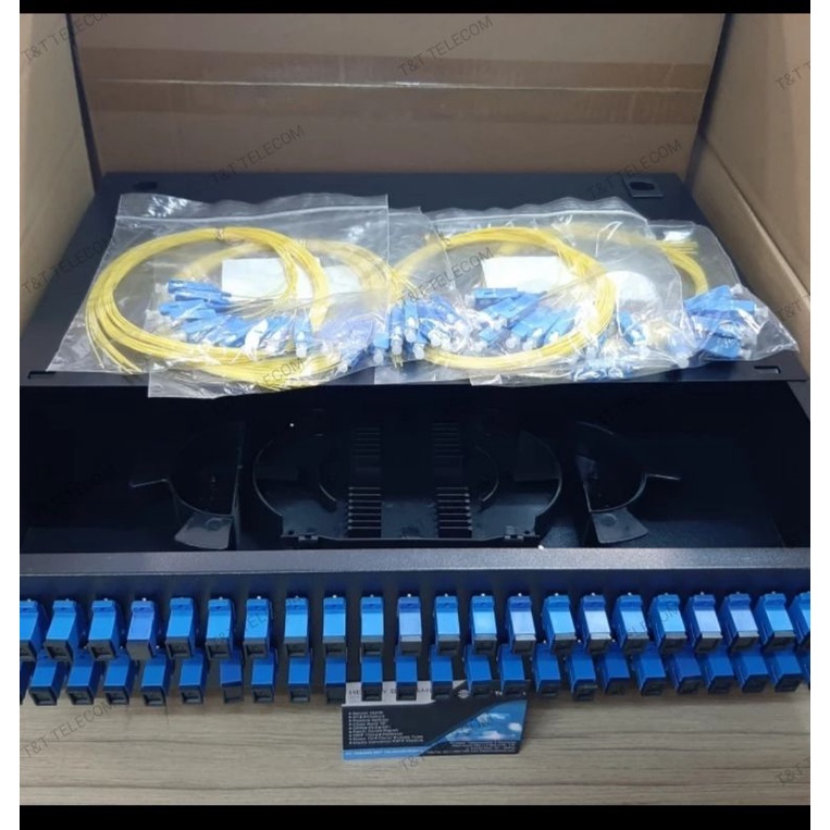 ODF OTB RACK 48 CORE HITAM LENGKAP ADAPTOR + PIGTAIL SC UPC