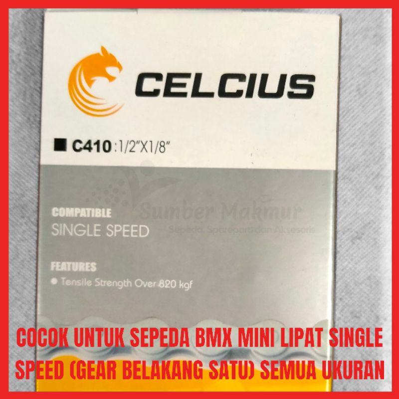 Rantai Sepeda Anak Dewasa Satu Speed Single Speed 114 L BMX MINI Lipat Merk Celcius C410 1/2 X 1/8