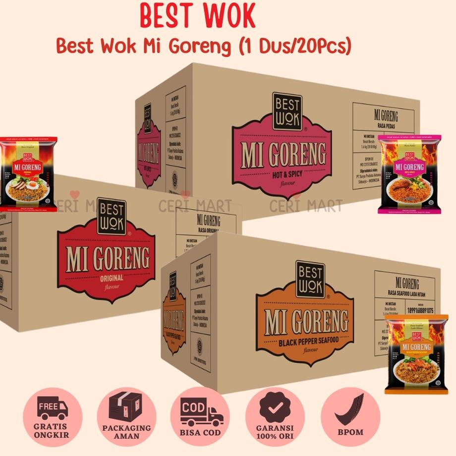 

➩ Best Wok Mi Mie Goreng 1 DUS 20 pcs Bisa Mix Original Hot & Spicy Blackpepper Black Pepper Seafood Instant Noodle 85gr BestWok KKV Indomie ➨