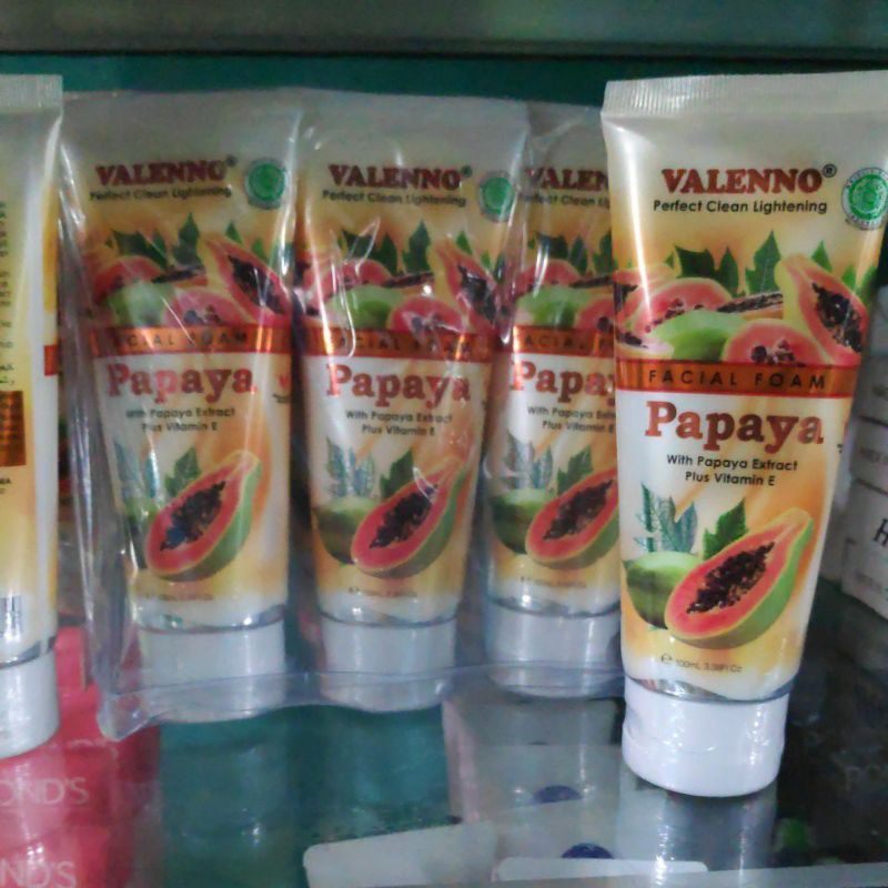 Valenno Facial Foam Papaya 100ml Sabun Cuci Muka Valeno Cleanser Face Pembersih Wajah Pepaya extract vitamin E Perfect Clean Lightening