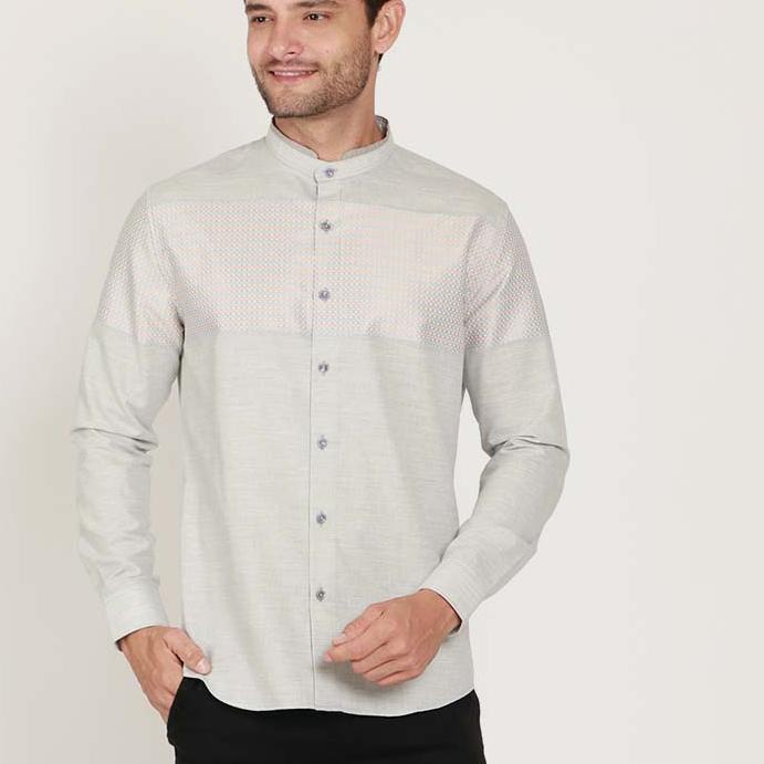 ۩ KOKO IZHDI GREY Kemeja Casual Formal Pria Lengan Panjang LS - Baju Atasan Top Man Muslim Shirt Edw