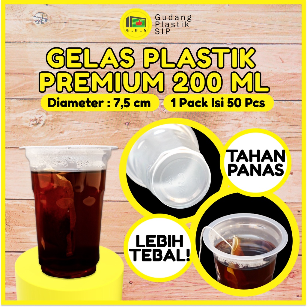 Gelas Cup Plastik PREMIUM Aqua Kopi 200ml (ISI 50) / Murah &amp; Higenis