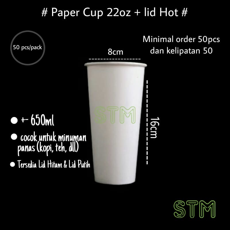 

Paper cup Hot polos 22oz + lid hot hitam/putih