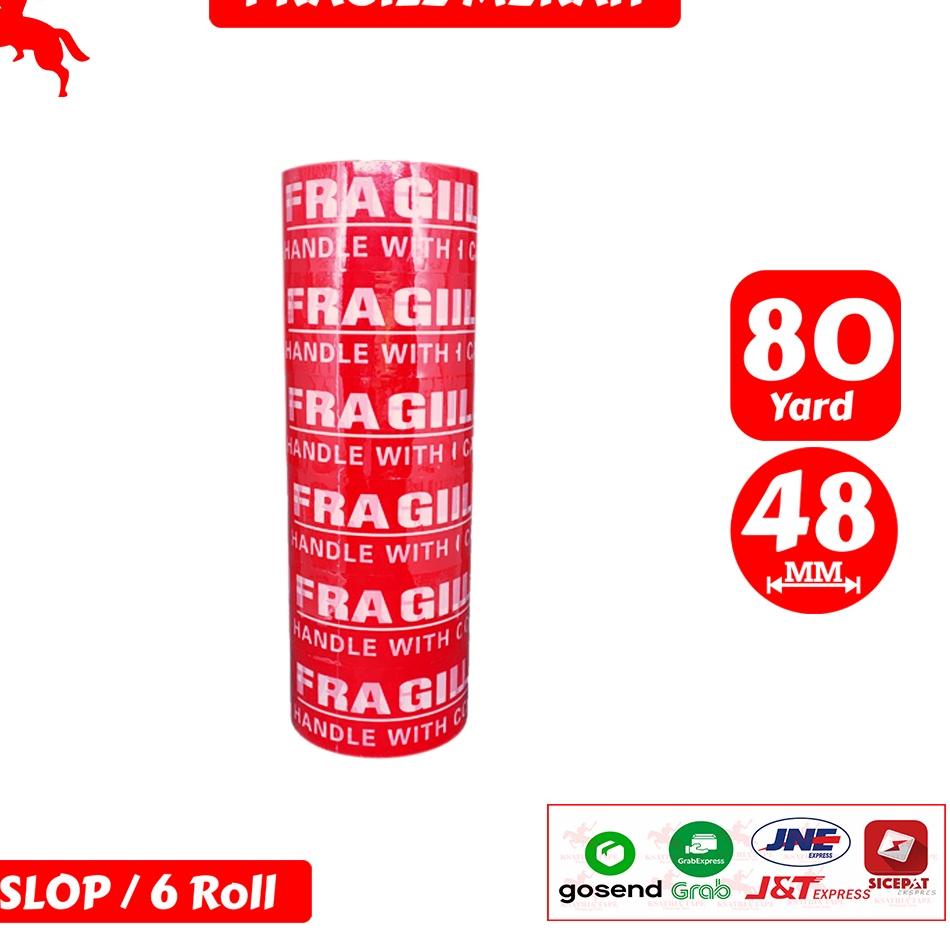 

Potongan Harga Lakban OPP Tape / Lakban Fragile Merah KSATRIA Tape 80 Yard (1 Slop)