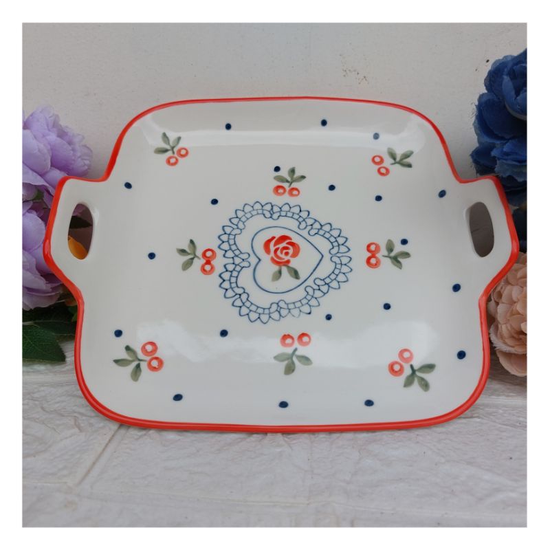 piring saji keramik porselin import 2 motif