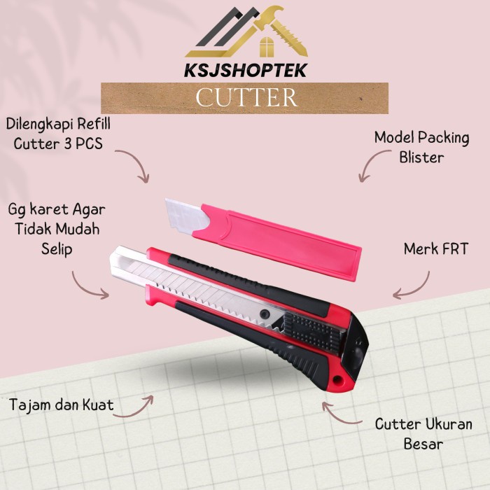 CUTTER FRT DENGAN REFILL CUTTER BESAR ISI 3 BLISTER PISAU BUBBLE