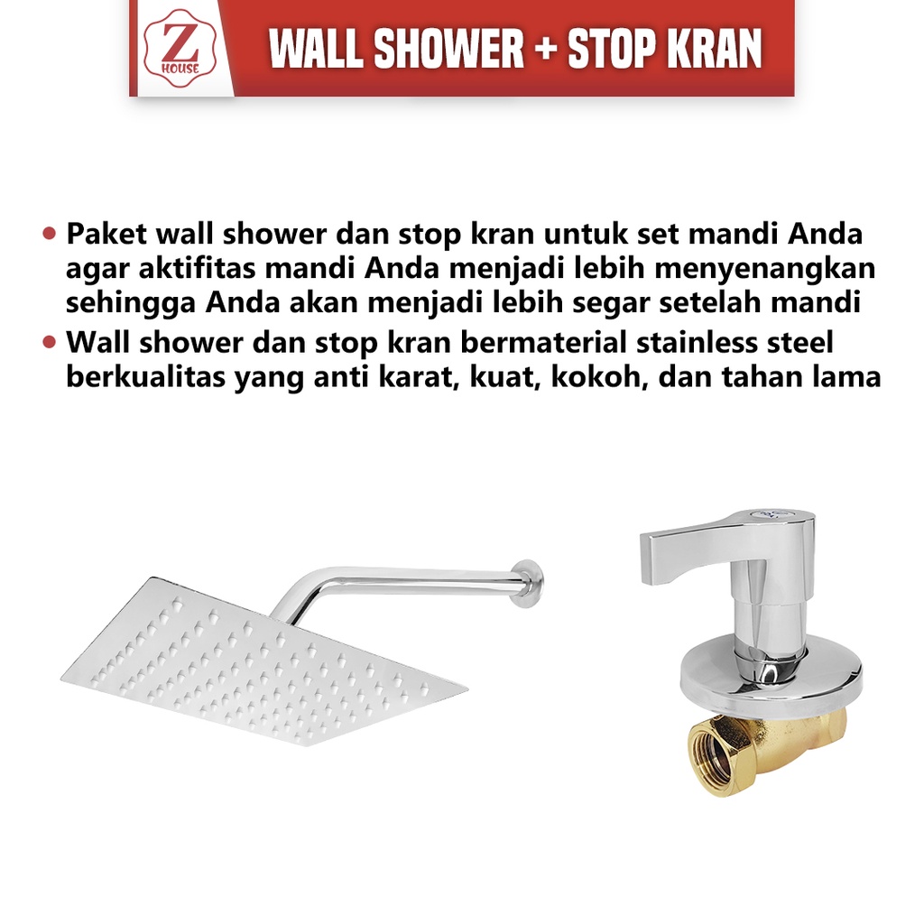 WALLSHOWER TEMBOK MINIMALIS + STOP KRAN/ WALL SHOWER MANDI SET 6*8 INCI STAINLESSSTEEL/ SHOWER TANCAP +WALLSHOWER KEPALA /SHOWER MANDI SETDINDING