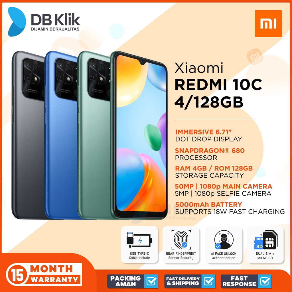 Handphone Xiaomi Redmi 10C 4/128GB - Redmi 10C 4GB 128GB Garansi Resmi
